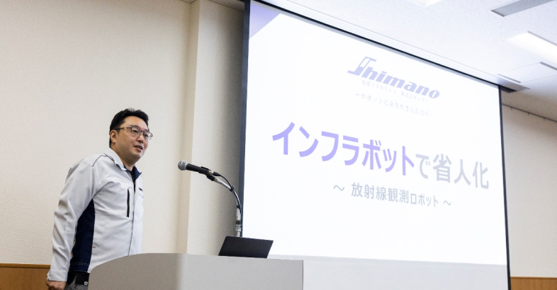 キャプション嶋野社長は原発の廃炉作業などで使える高性能ロボットを実用化し、現場の安全に貢献している